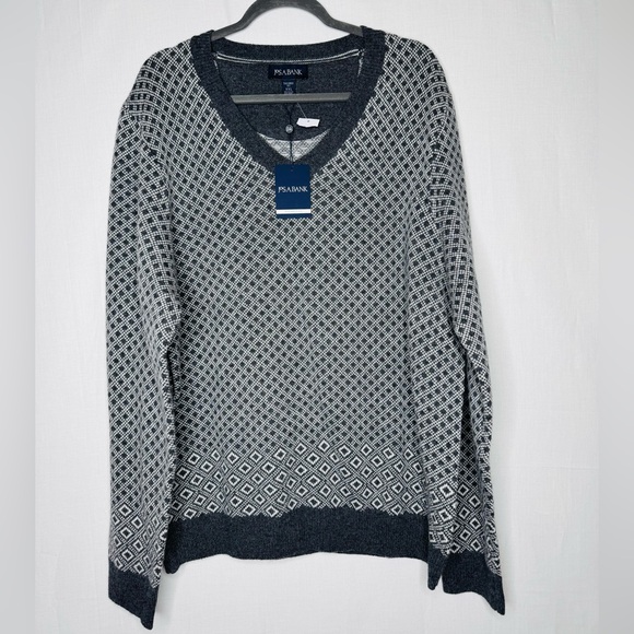 Jos A Bank Mens Diamond Jacquard V Neck Wool Blend Sweater Sz XXL Preppy Scholar - Picture 1 of 7